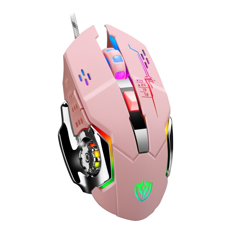 Macro Programming Gaming Mouse 3000DPI Adjustable Wired Optical LED Computer Mice USB Cable Gamer Mouse for Office Laptop PC: XJP002Pink