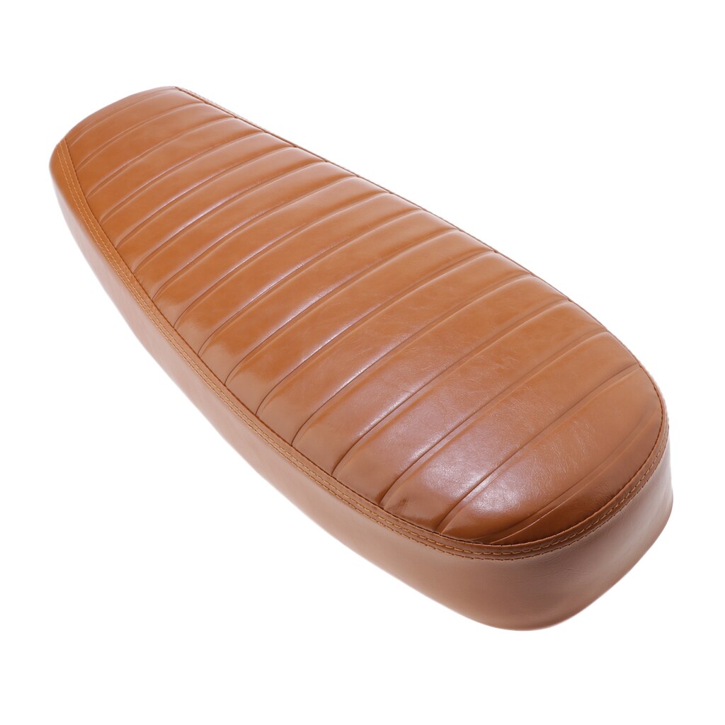 Motorcycle PU Leather Cafe Racer Flat Seat Saddle Waterproof Brown Universal