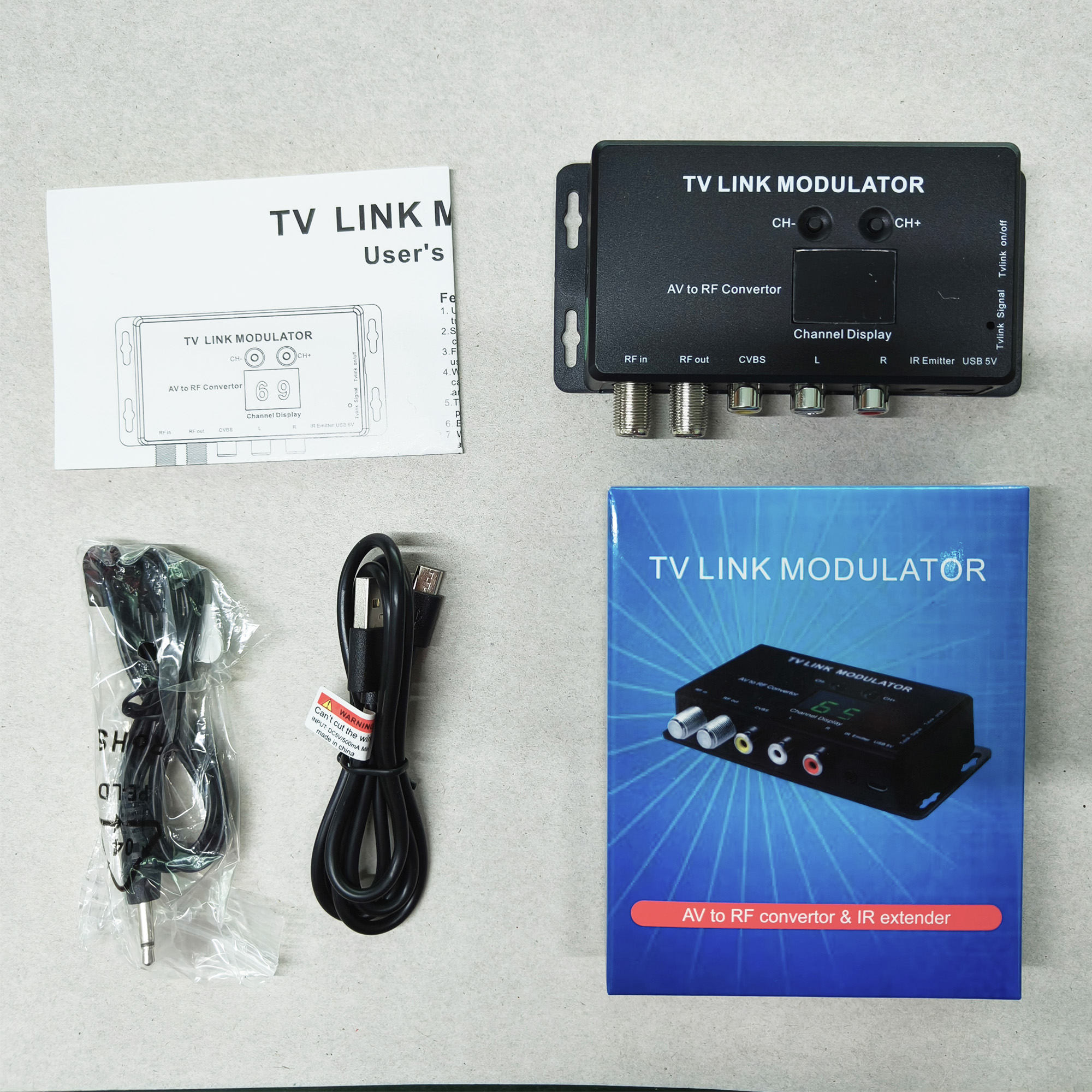 Modulador de ligação de tv av para rf, extensor de alcance de controle remoto ir, dispositivo de inserção de programa autoproduzido para tv analógica: Default Title