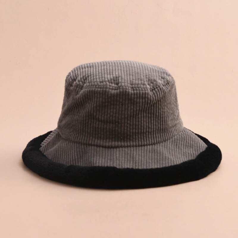 Autumn Winter Corduroy Hat Flat Top Ladies Hat Women Thick Warm Fisherman Caps: Gray