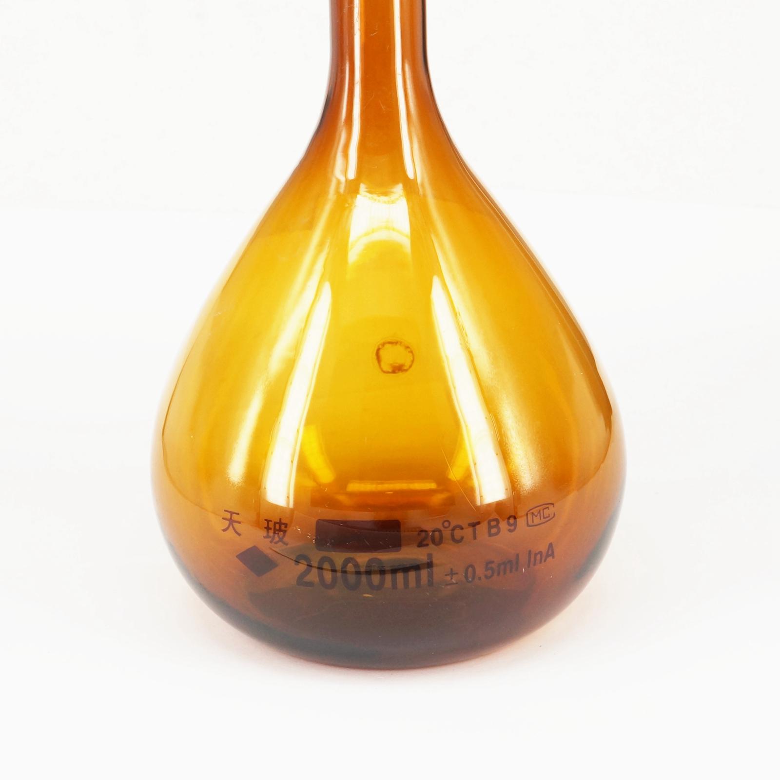 2000ml Graduated Labrotary Brown Glass Liquid Volumetric Flask with Glass Stopper