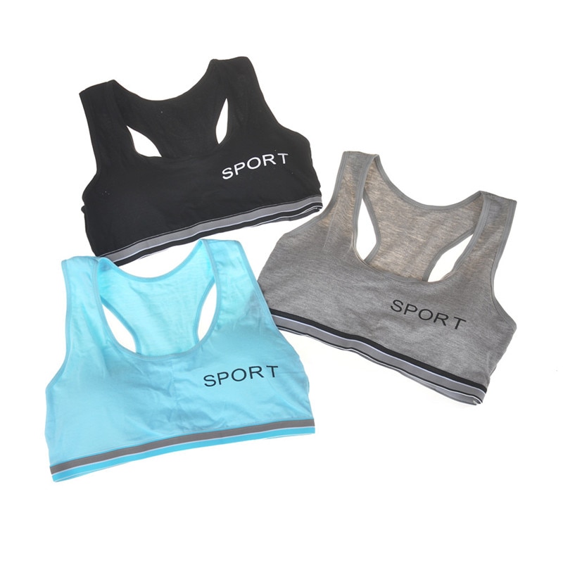 Cotton Young Girls Training Bra Puberty Gym Underwear Wireless Teenager Girls Sport Bra With Chest Pad Teens Girls Sports Bra