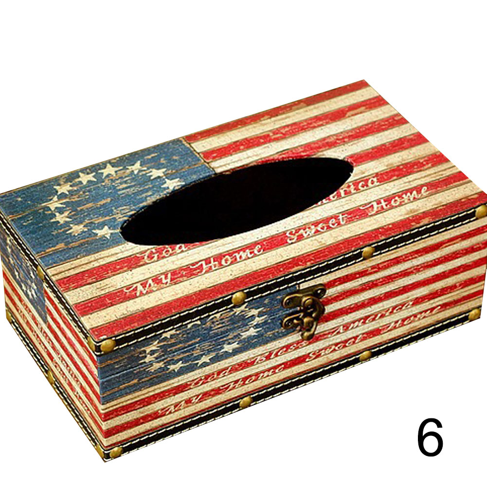 Retro Amerikaanse Vlag Patroon Thuis Auto Lederen Tissue Doos Pu Case Papier Container Servet Papieren Handdoek PAK55: 6