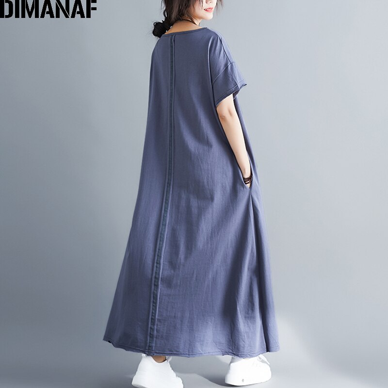 Dimanaf plus size vestido feminino tamanho grande algodão vestidos femininos roupas soltas casual senhora maxi vestido longo básico sólido verão 2021