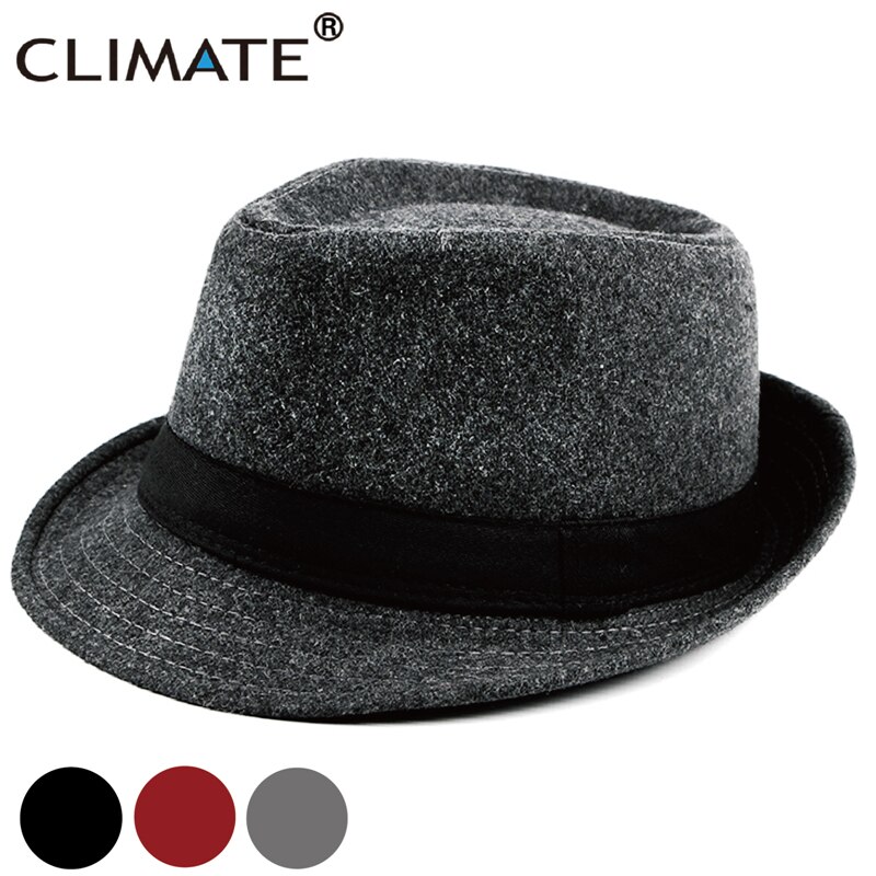 KLIMA Männer Jazz Hütte Gentry Fedora Warme Formalen Hütte für Mann Feste Winter Polyester Woll Filzhüte Kappe Schwarz Fedora Männer Hütte Kappe