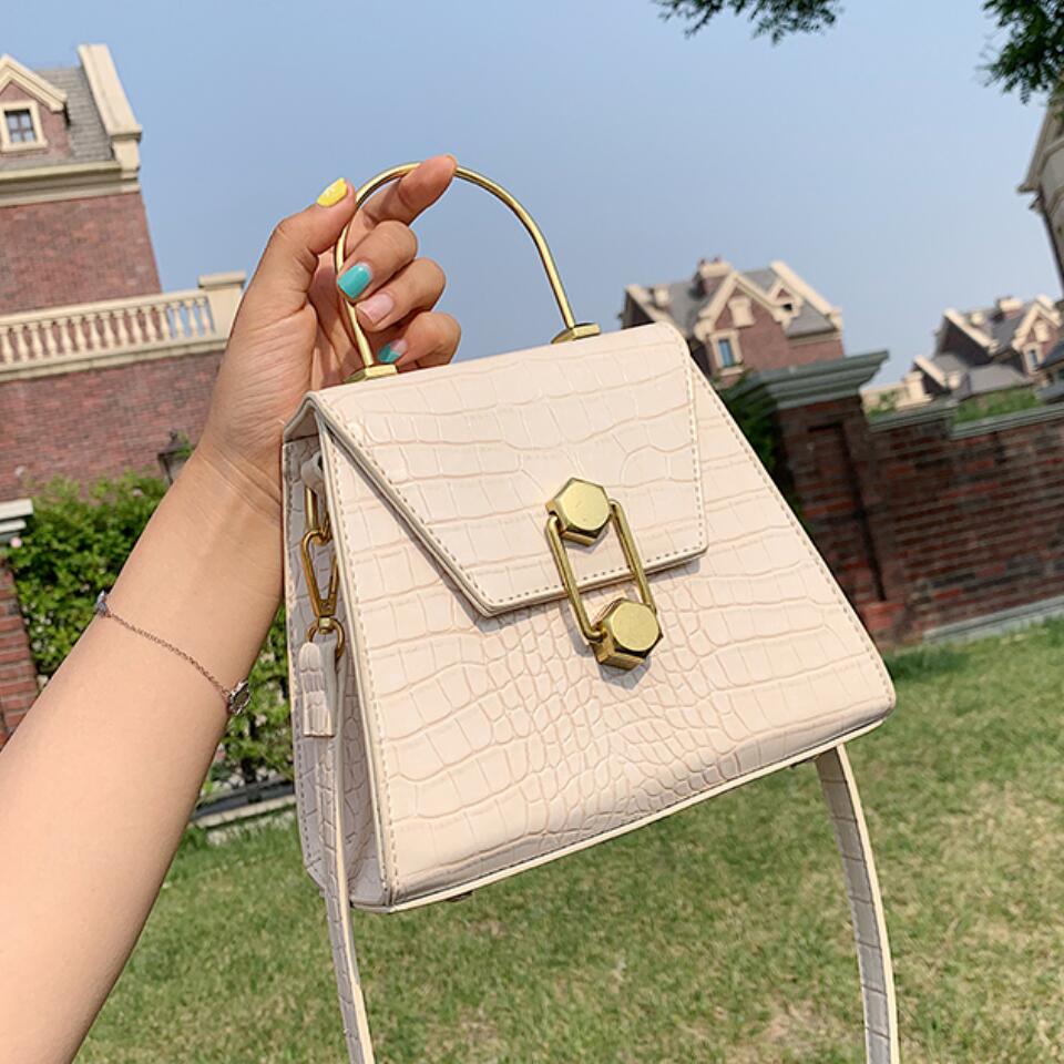 Crossbodytassen van pu-leer met stenen patroon voor dames, kleine tassen met metalen handvat, schoudertas voor dames, handtassen
