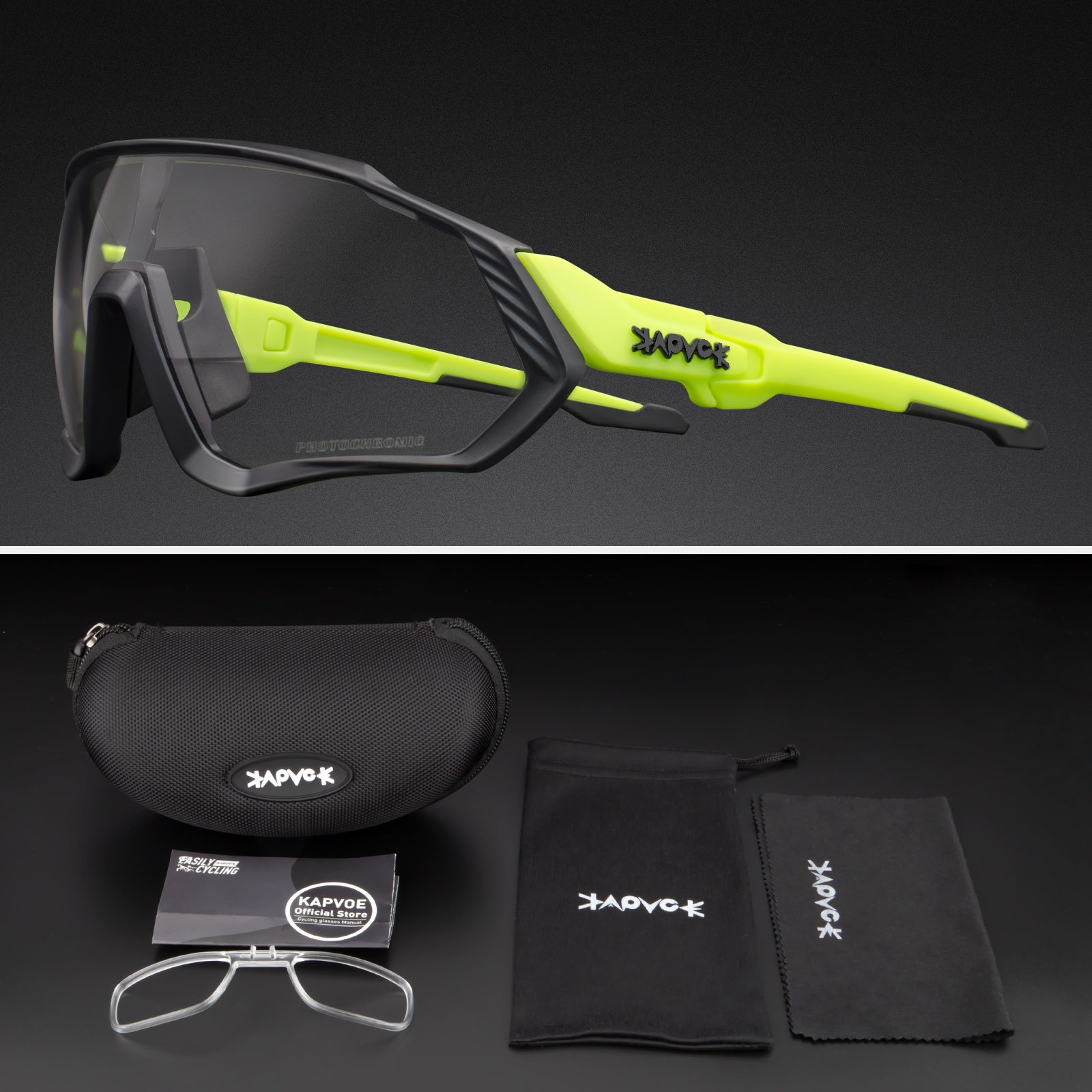Kapvoe photochromique sport cyclisme lunettes pour hommes femmes vtt montagne route lunettes de vélo cyclisme lunettes de soleil Oculos Ciclismo: vert militaire