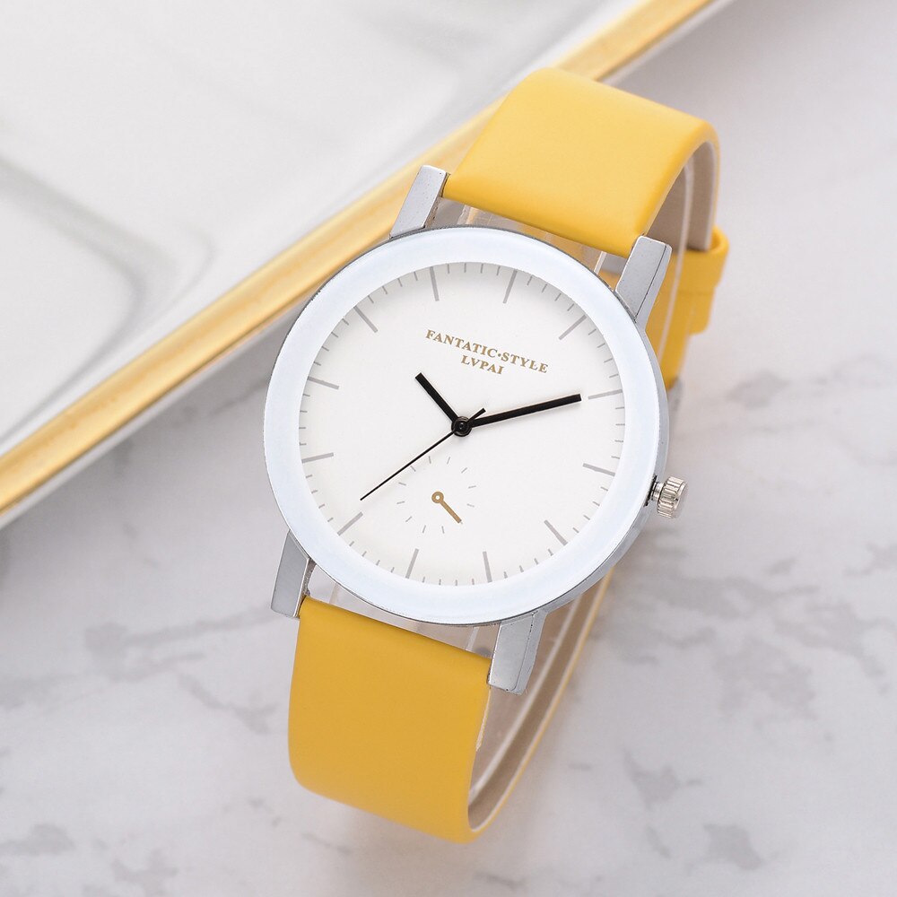 Lvpai geel dameshorloge quartz leren band polshorloge relogio feminino montre femme horloge zegarek damski: Ik