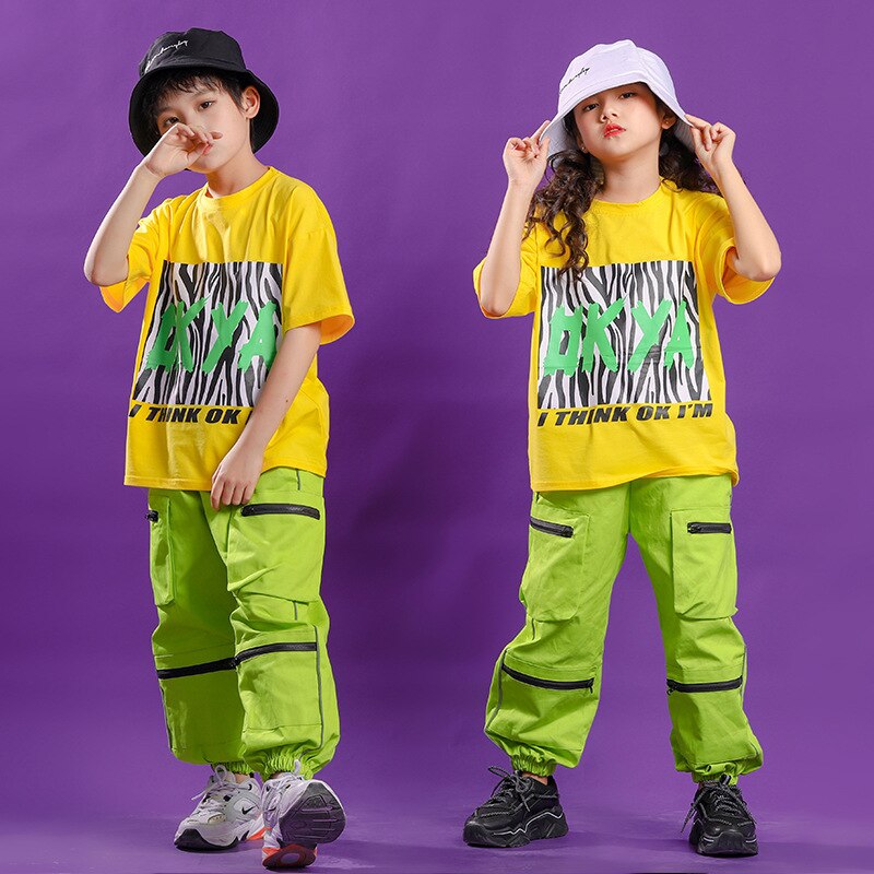 Moda Para Niño de Hip hop, camiseta grande, niña, pantalones de camuflaje táctico para niño, Ropa de baile de jazz, ropa de