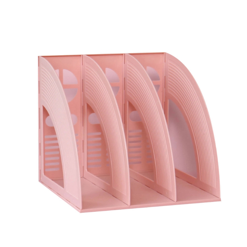 Porte-fichiers Vertical à 3 ou 4 grilles, porte-documents de bureau, support Vertical, bouchon de livre, accès par traction, papeterie de bureau: Pink A