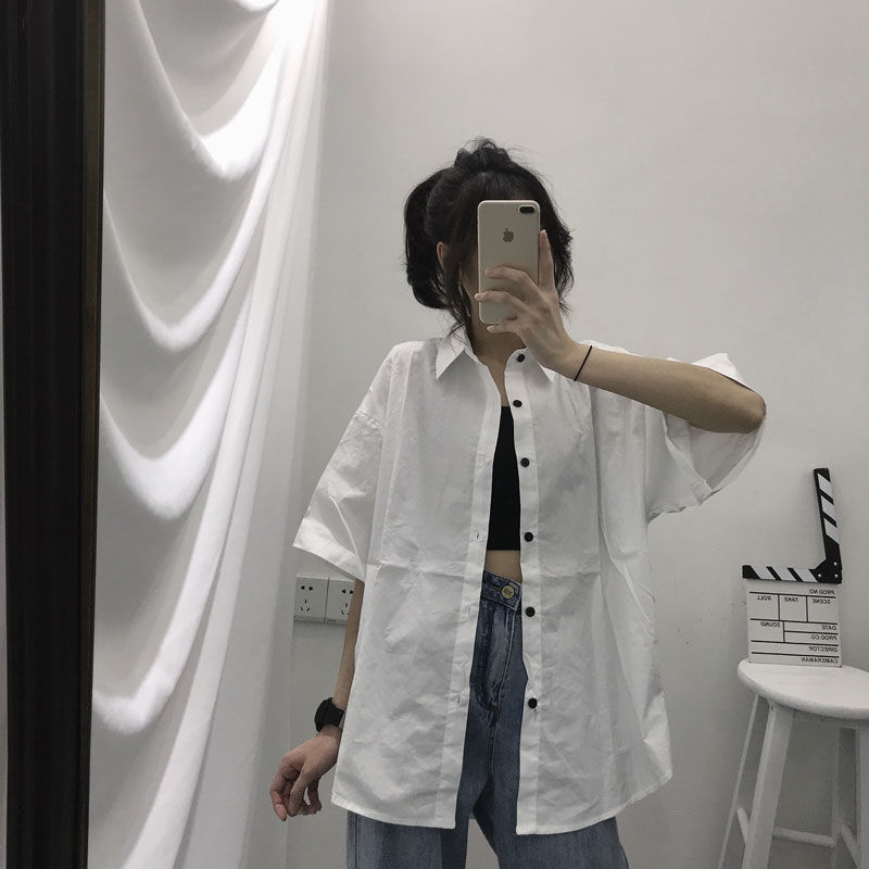 Blusas de manga tres cuartos para mujer, ropa de verano, color sólido, Ulzzang, prendas de vestir negras, Tops que combinan con todo, Ins Retro, estudiantes de
