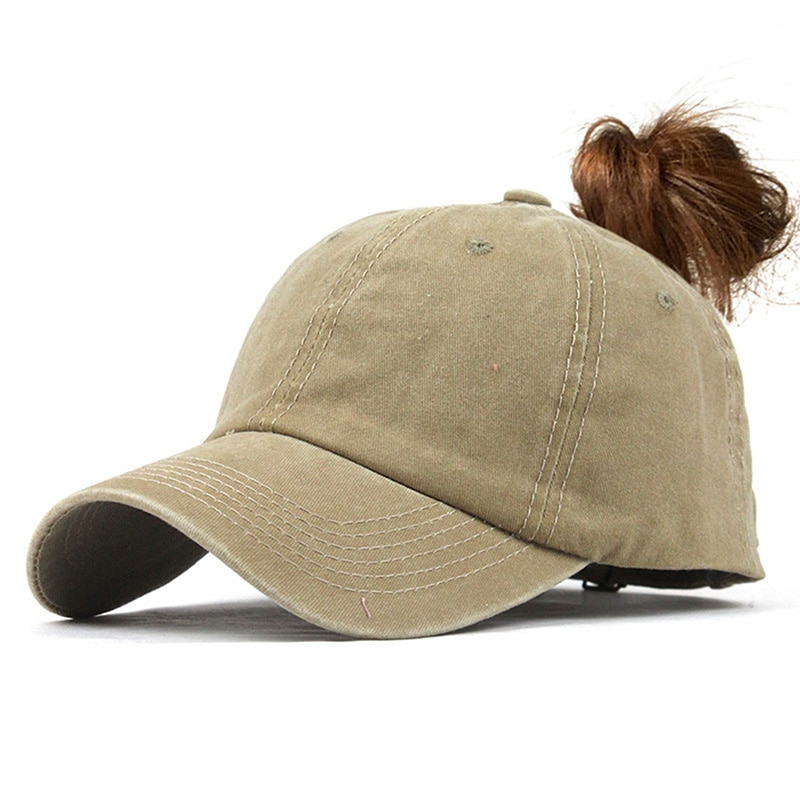 Ensfarvet baseball kasket snapback kasketter hat sommer afslappet justerbar sol kasket kvinder: Khaki