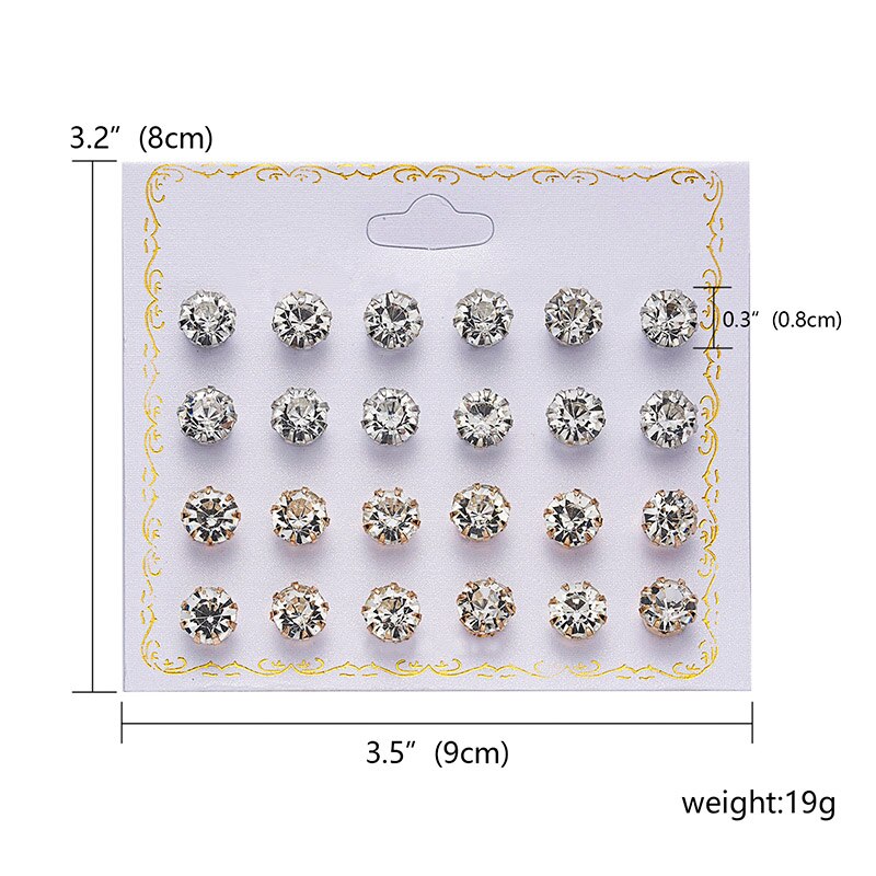 12 Pairs/set Classic Crystal Stud Earring Sets Women's Round Ball Metal Pearl Flower Earrings For Women Girl Mixed Jewelry: 323