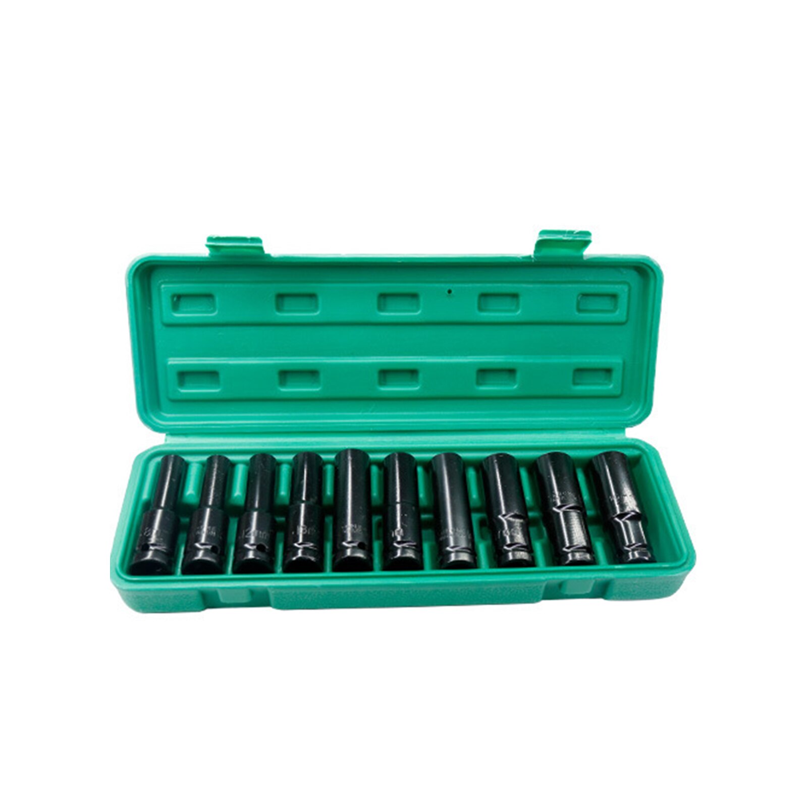 Jeu de douilles à Impact 1/2 pouces, jeu de douilles à Impact hexagonal, 10 pièces douilles profondes, tailles métriques 8-19mm en acier au carbone avec boîte de rangement: 10pcs 8-19mm
