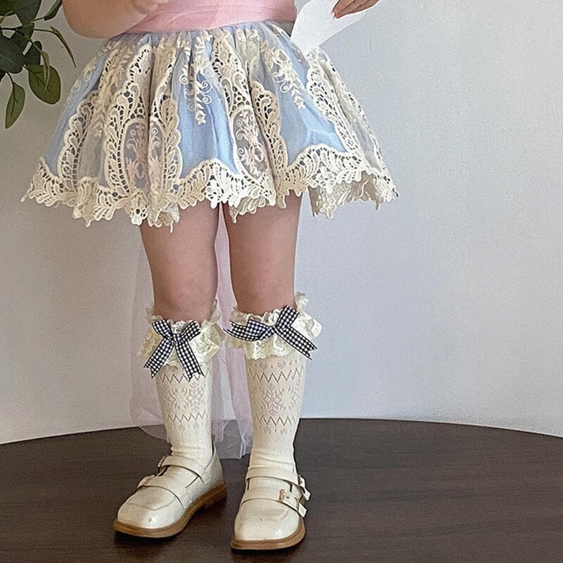 Calzini traspiranti in pizzo Lolita per bambini calzini per bambini Bowknot calzini a tubo centrale primavera estate autunno calza calda ginocchio alto