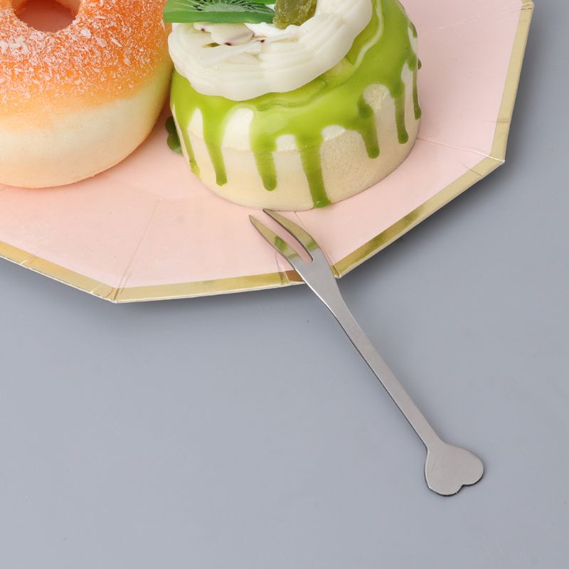 Mini Rvs 2 Tanden Vork Dessert Cake Fruit Salade Bestek Bestek Liefde Hart Handvat Handig Thuis Keuken