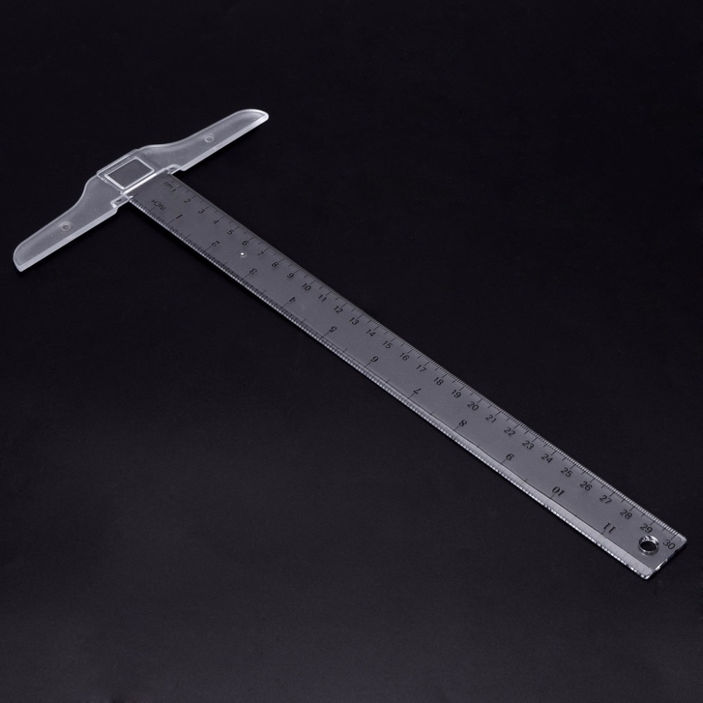 30cm/12" Plastic T-Square Metric Ruler cm/inch Double Side Scale Measuring Tool