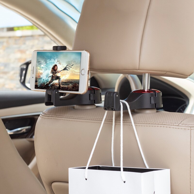 2-in-1 Universele Auto Haken Back Seat Hoofdsteun Mount Houder Voor iPhone Samsung Xiaomi Huawei 360 Graden mobiele Telefoon Houder Stand