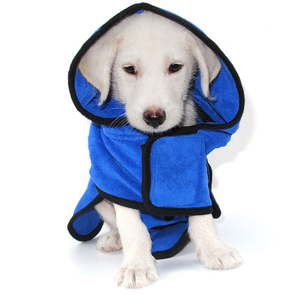 Toalla de microfibra para mascotas, albornoz superabsorbente para perros, Toalla de baño súper grueso, Toalla de baño para perros y gatos, ropa azul/café cálida para invierno