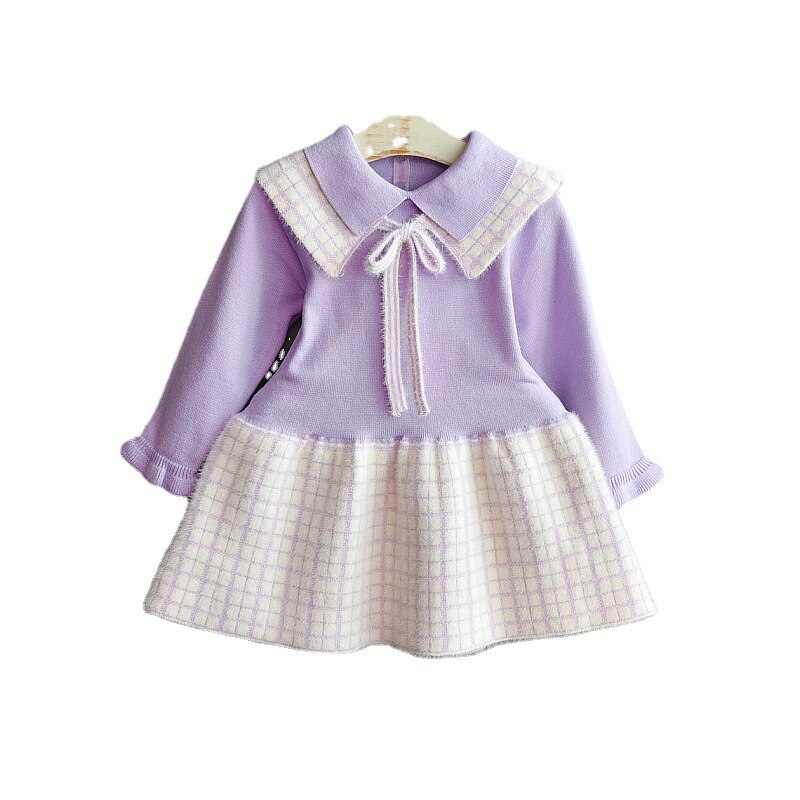 Meisjes Truien Jurk 2022 Herfst Winter College Stijl Gebreide Plaid Jurk Prinses Jurk Peuter Meisje Winter Kleding