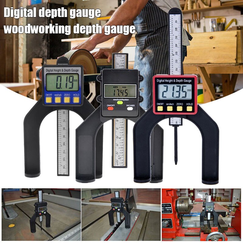 Digital Depth Gauge Tread Depth Gauge Height Caliper Tester Measure Tool LCD Magnetic Self Standing Aperture 80mm BV789