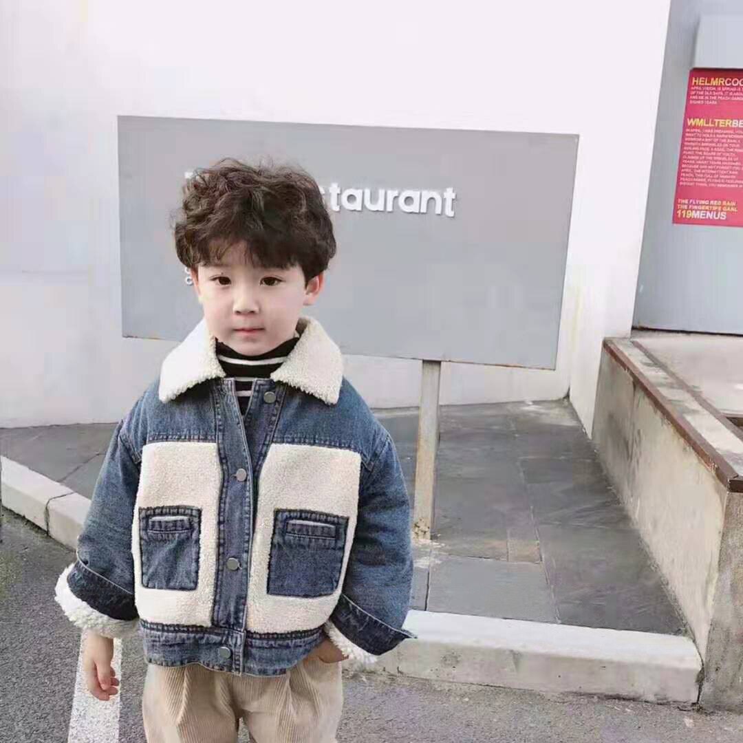 Niñas invierno nueva red coreana de bebé chaqueta de mezclilla roja más abrigo grueso de terciopelo Otoño e Invierno