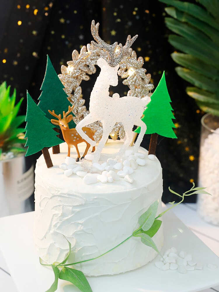 Krystal elg træ kage topper til baby shower champagne ringe fødselsdagsfest indretning stjerne bagning forsyninger dessert kærlighed