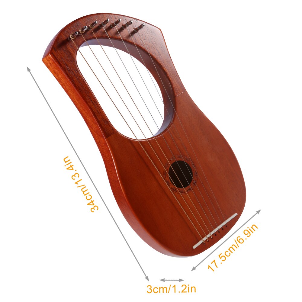 ammoon Small 7-String Lyre Harp Lyre Piano Steel Wire Strings Mahogany Plywood Body Mahogany Veneer Topboard String Instrument