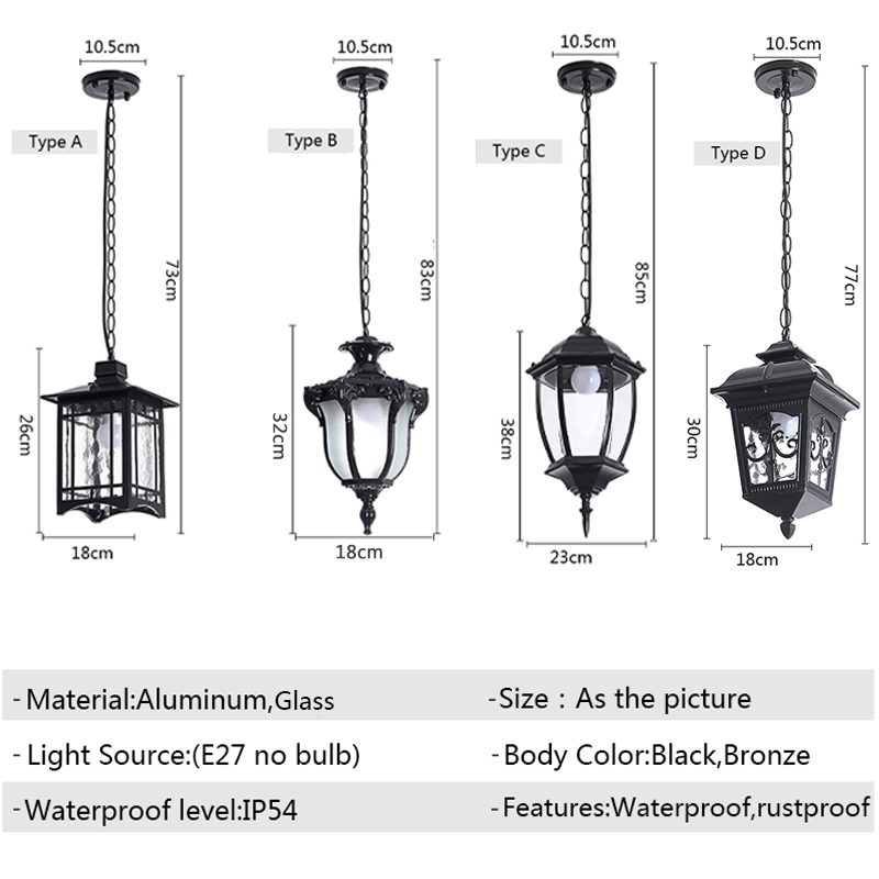 Lampes suspendues imperméables européennes en plein air rétro village lustre balcon couloirs lumières raisin support lampe à suspension luminaire