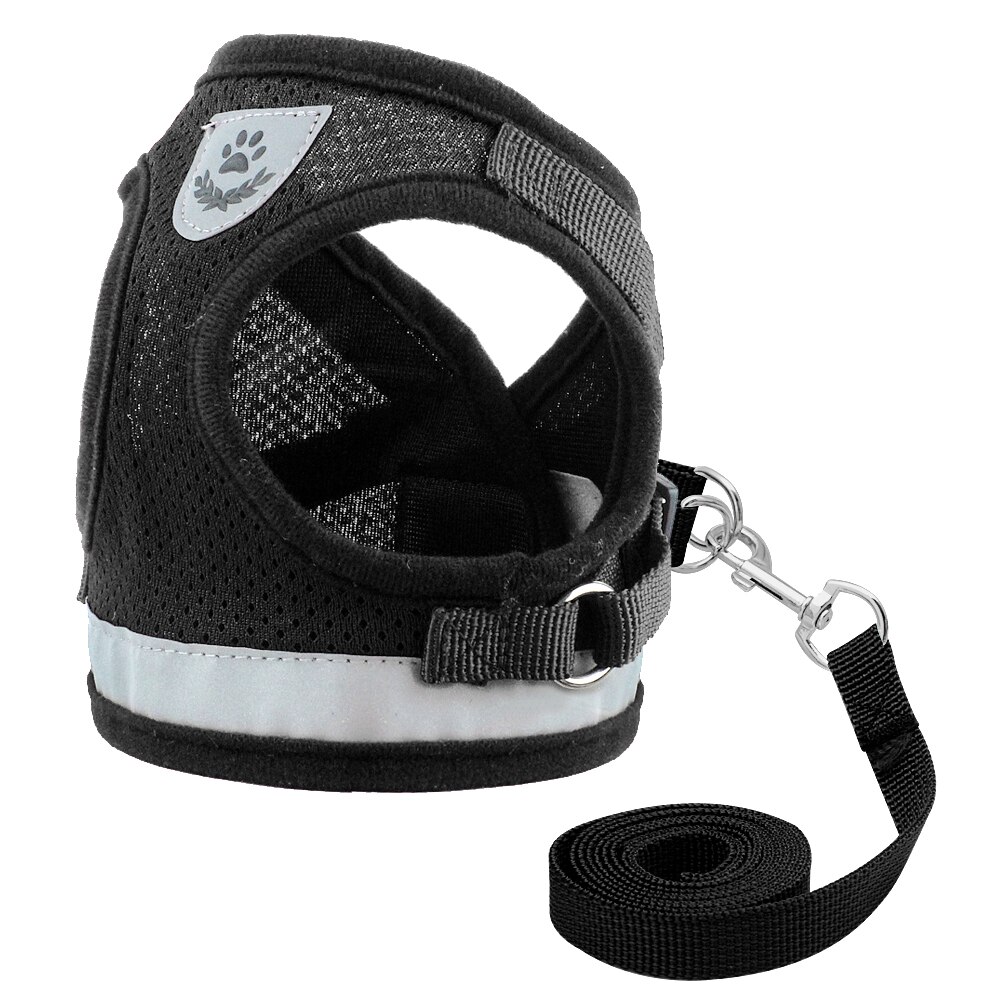 Szelki dla psa Chihuahua mops małe średnie psy siatka nylonowa Puppy Cat szelki kamizelka odblaskowa smycz na spacery Petshop: Black / M