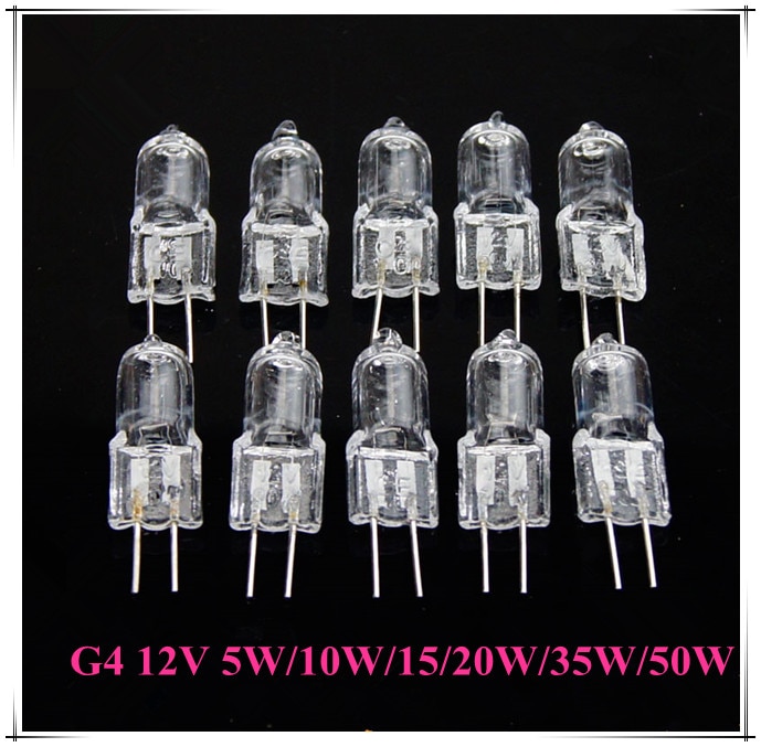 10 Stks/partij G4 12V 5W/10W /20W/35W/50W Halogeen lamp 12V G4 20W Twee-Pinged Kristallen Lamp G412V 10W Halogeen Lamp