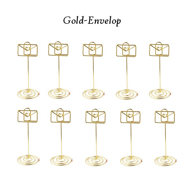 10pcs Table Number Holder Various Shapes Place Cards Holders Stands Photo Note Clips for Wedding Birthday Event Reception Decor: 9