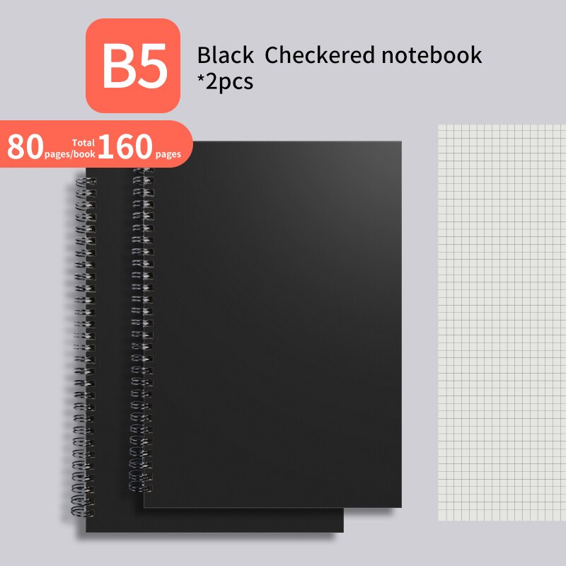 M&amp;G A4/A5/B5/A6 PP Double Spiral Notebook Checkered/Cornell/Horizontal Line/Blank Notepad Pocketbook Journal Diary Drawing: B-B5 Checkered 2PCS