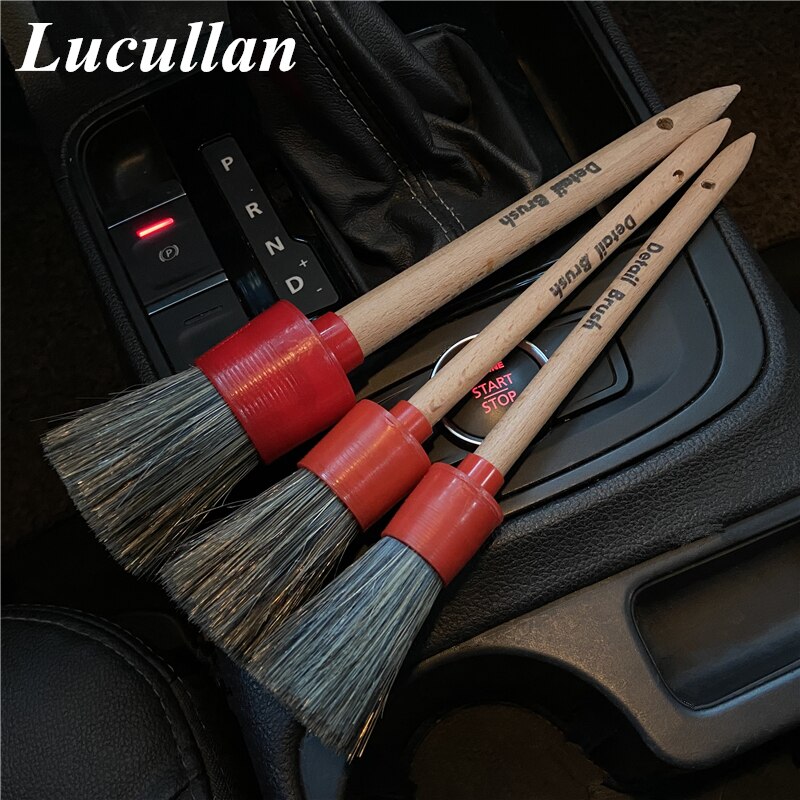 Lucullan Color de la mezcla de cerdas de herramientas de limpieza de coche clásico mango de madera sólida detallado de coches cepillo accesorios para coche