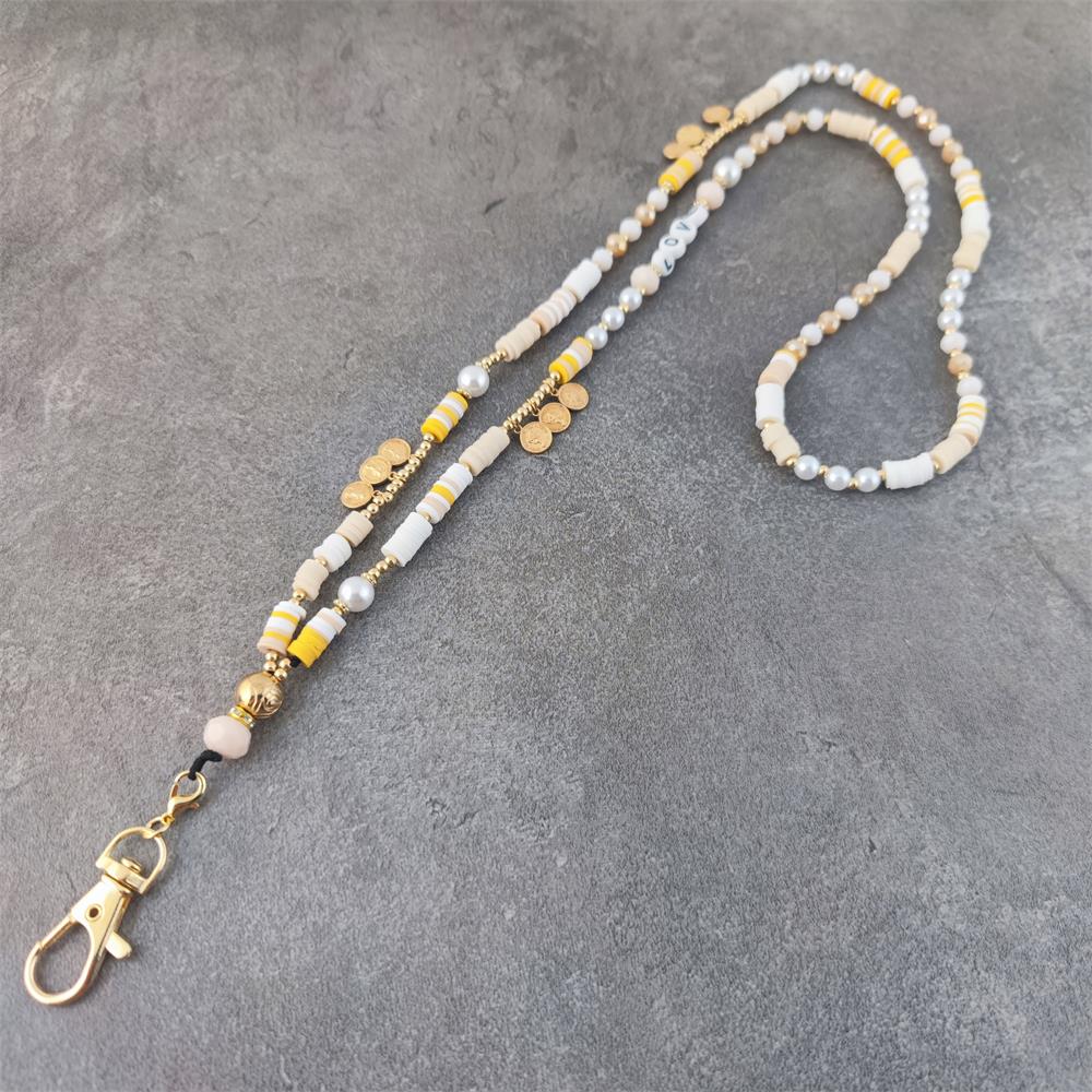 Boho Lanyard Helmillä - ID-korttiteline - Kesäranta Kaulakoru Tarvike: Keltainen