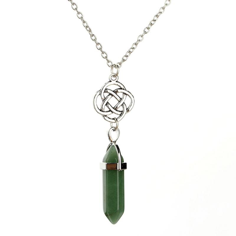 Krystal vedhæng halskæde naturfarvet pentagram sekskant chakra vedhæng halskæde til mænd kvinder fest: Grøn