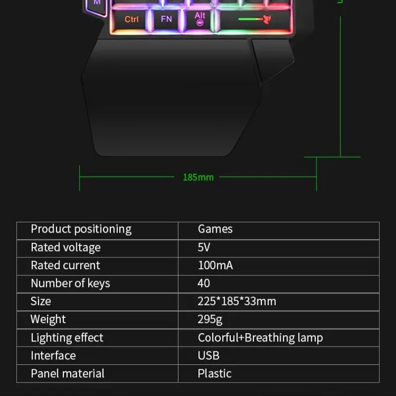 Gaming Keyboard Single Hand Mini Usb Ultra-slim Wired 35keys One Handedly Backlight Keyboard for Laptop Desktop PC Smartphone