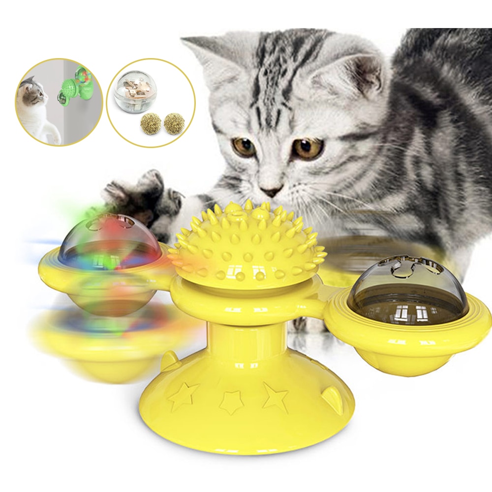 Vindmølle killing legetøj spindemølle kat legetøj pladespiller sjov kat legetøj ridse og gnid hår kat børste: Gul