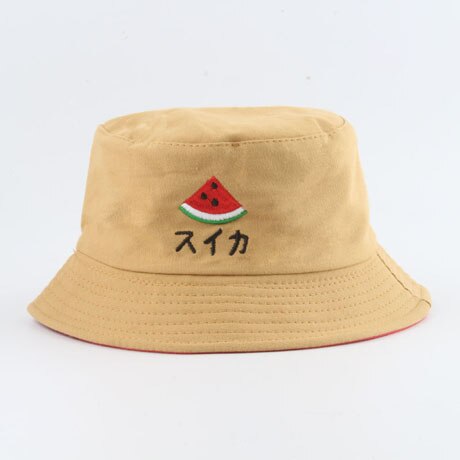 Streetwear panama bucket hattar barn barn utomhus sommar vändbar bucket hatt pojke flicka tecknad fiskehatt: Vattenmelon