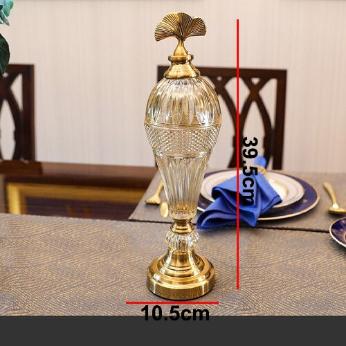 European Metal Glass Small Storage Tank Small Ornaments with Lid Art Crafts Living Room Office Flower Crystal Candy Storage Jar