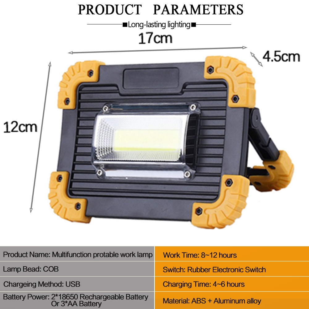 COB Work Lamp LED Portable Lantern Waterproof 4-Mode Emergency Portable Spotlight Rechargeable Floodlight for Camping Light