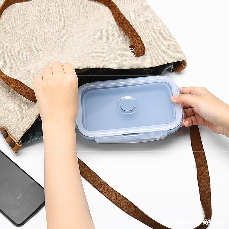Silicone Rectangle Lunch Box Collapsible Bento Box Folding Food Container Bowl for Dinnerware Tableware