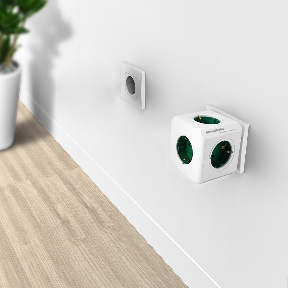 Allocacoc PowerCube Socket - 5 Outlets - 16A 250V - Overload Protection - Green