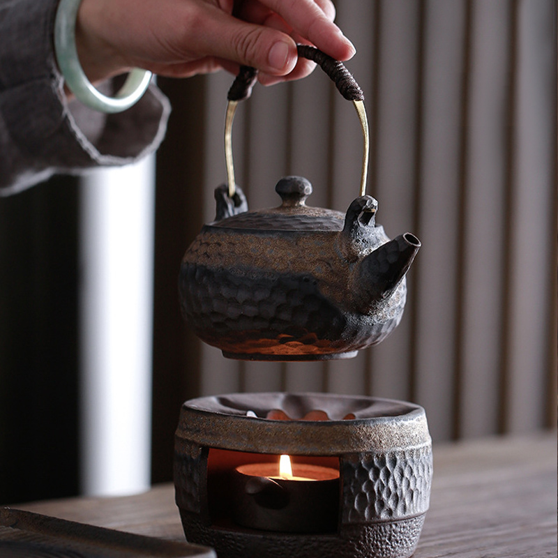 Varm te komfur japansk retro te varmere kaffe mælk stearinlys opvarmning teware isolering base tekande keramisk kung fu te opvarmning