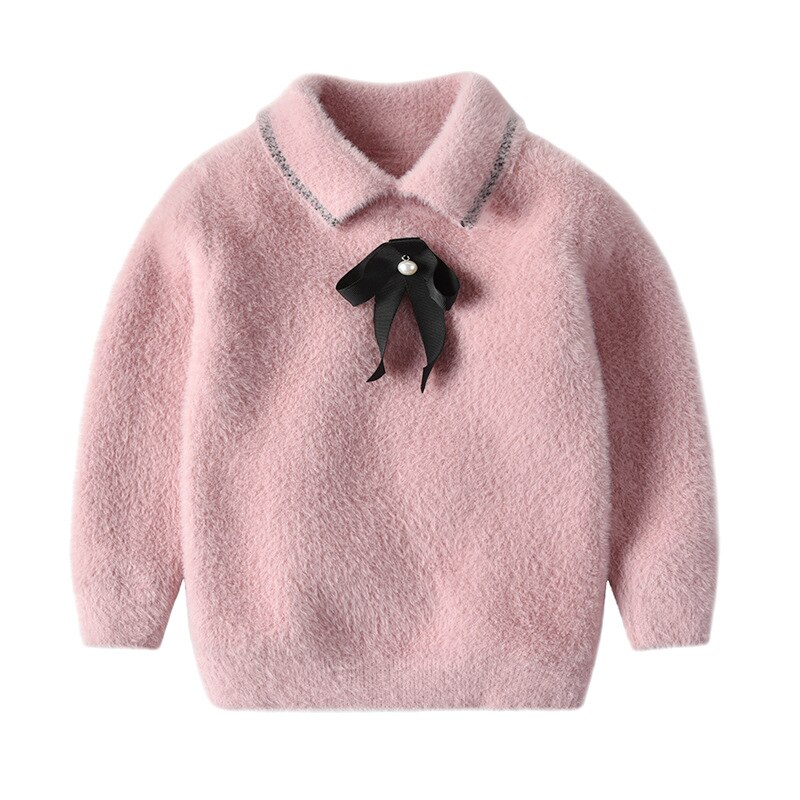 Tjejtröjor bra stickad tröja höst vinter baby varm tjock långärmad rosett tröja barnkläder