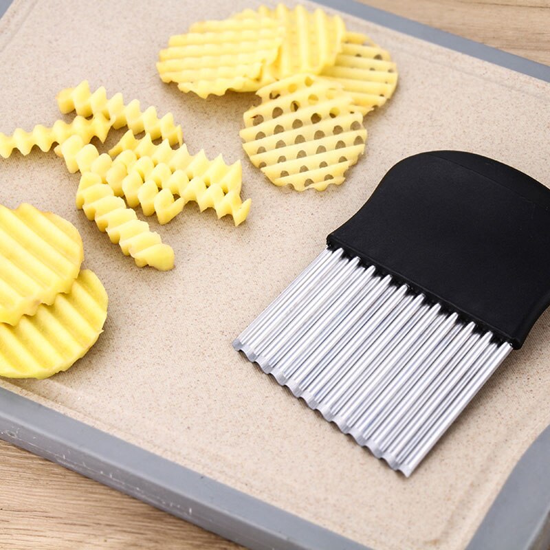 Potato Cutter Chopper French Fry Maker Stainless Steel Potato Chip Slicer Dough Vegetable Fruit Crinkle Wavy Slicer Knife