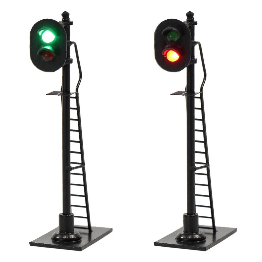 3pcs Model Railway 1:87 Red Green Block Signal Traffic Signals HO Scale 6cm Traffic Light Black Post with Ladder JTD878GR