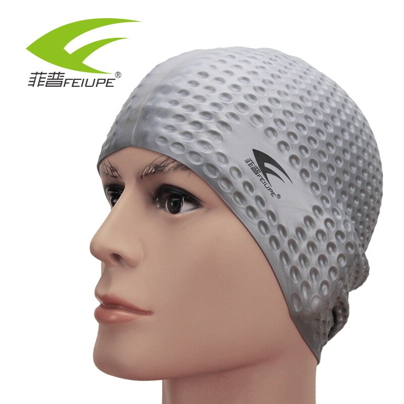 Badehætter til svømmehætte silikone beskytte øre langt hår sommer tilbehør til strandhoveddæksel bonnet de bain vandtæt: Sølvgrå