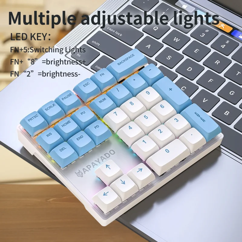 Apayado  k33 mekanisk numerisk tastatur med blå skaft, mini 33- -tasters pbt-tastehetter og livlige rgb-lys, skreddersydd for regnskap