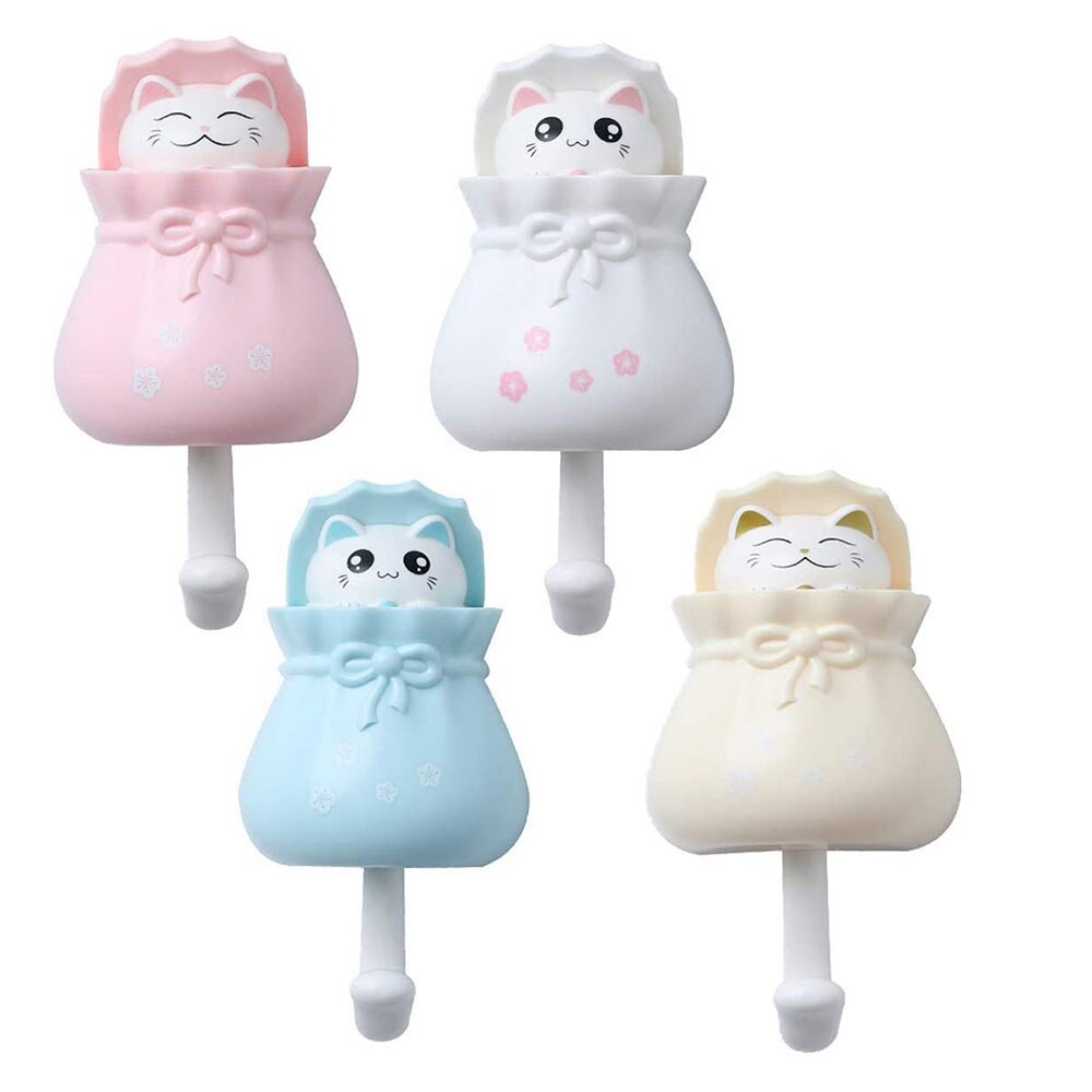 4 Pcs Leuke Cartoon Kat Jas Haak, Zware Decoratieve Muur Haken Voor Sleutel, Handdoek, rugzakken, Hoed, Etc: Default Title